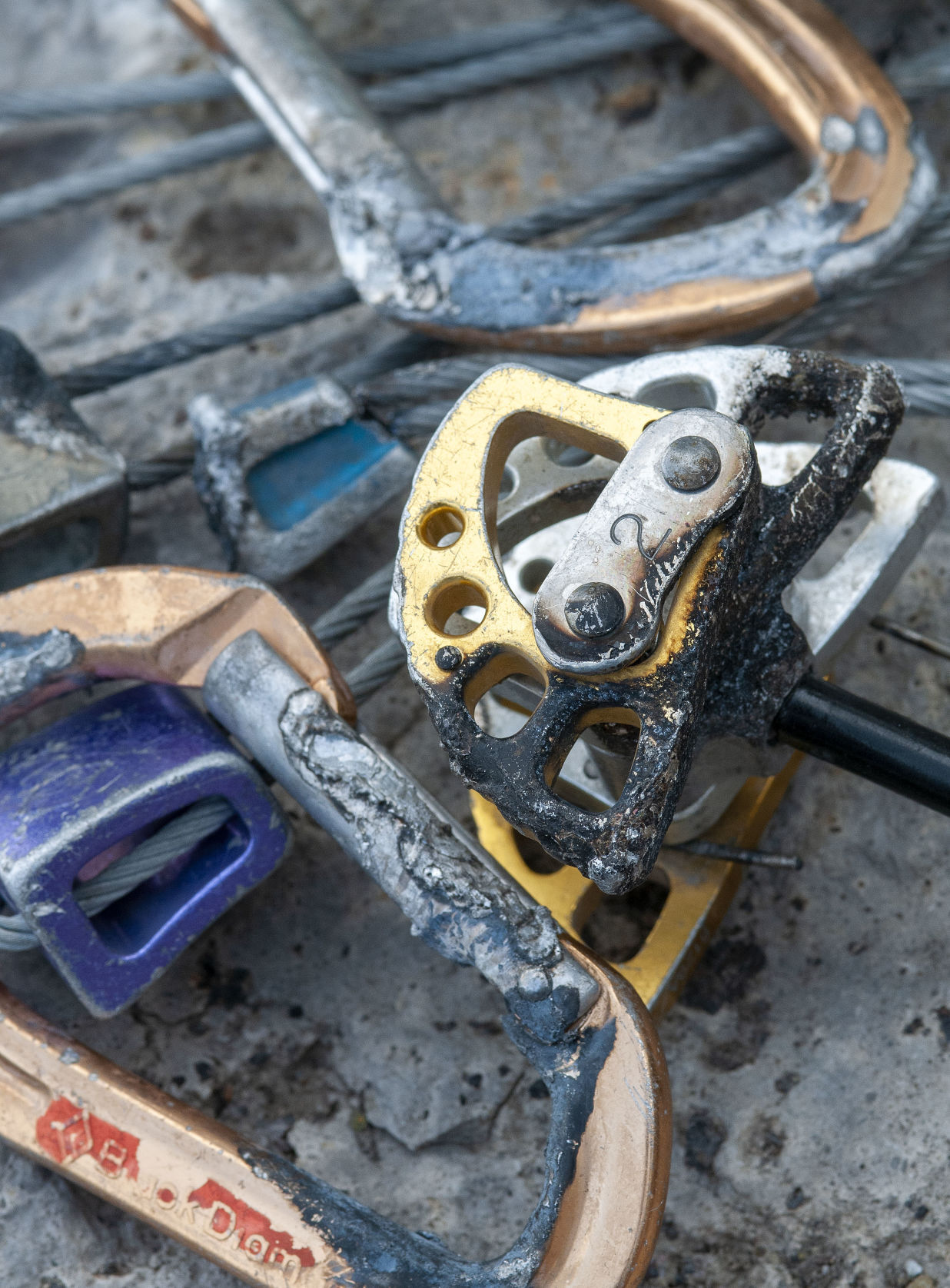 Climbing equipment damaged by Grand Teton lightning strikes in July 21, 2010